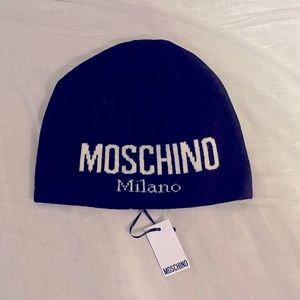 Moschino Cashmere Men/ Women Black w/ White Writing Hat